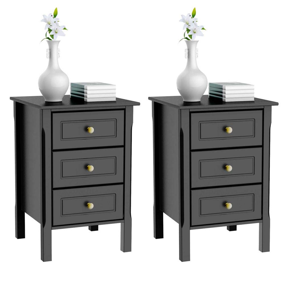 Yaheetech Set Of 2 Bedside Table Cabinet Bedroom Chest Of Drawers Black Wood