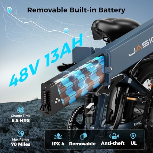 Jasion X-Hunter Electric Bike for Adults,1400W Peak Folding Ebike,20''*4 Fat Tire Foldable Ebike,30MPH 70+Miles 48V 13AH Removable Battery,Full Suspension System Design,7-Speed Bicycles