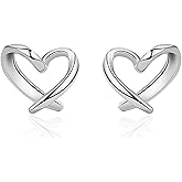 Aloluo Minimalist Tiny Heart Stud Earrings for Women Silver Plated Hypoallergenic Cute Small Love Hearted Studs Cartilage Post Mini Dainty Pierced Ear Birthday Party Jewelry Gifts