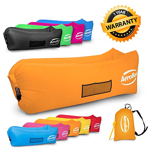 Aerobon - Inflates To 40% Faster Than Other Analogues - Inflatable Air Outdoor Couch With Carry Bag - Waterproof Portable Sofa For Summer Camping Beach - Kaisr Original Laybag (Orange) (646648783044)