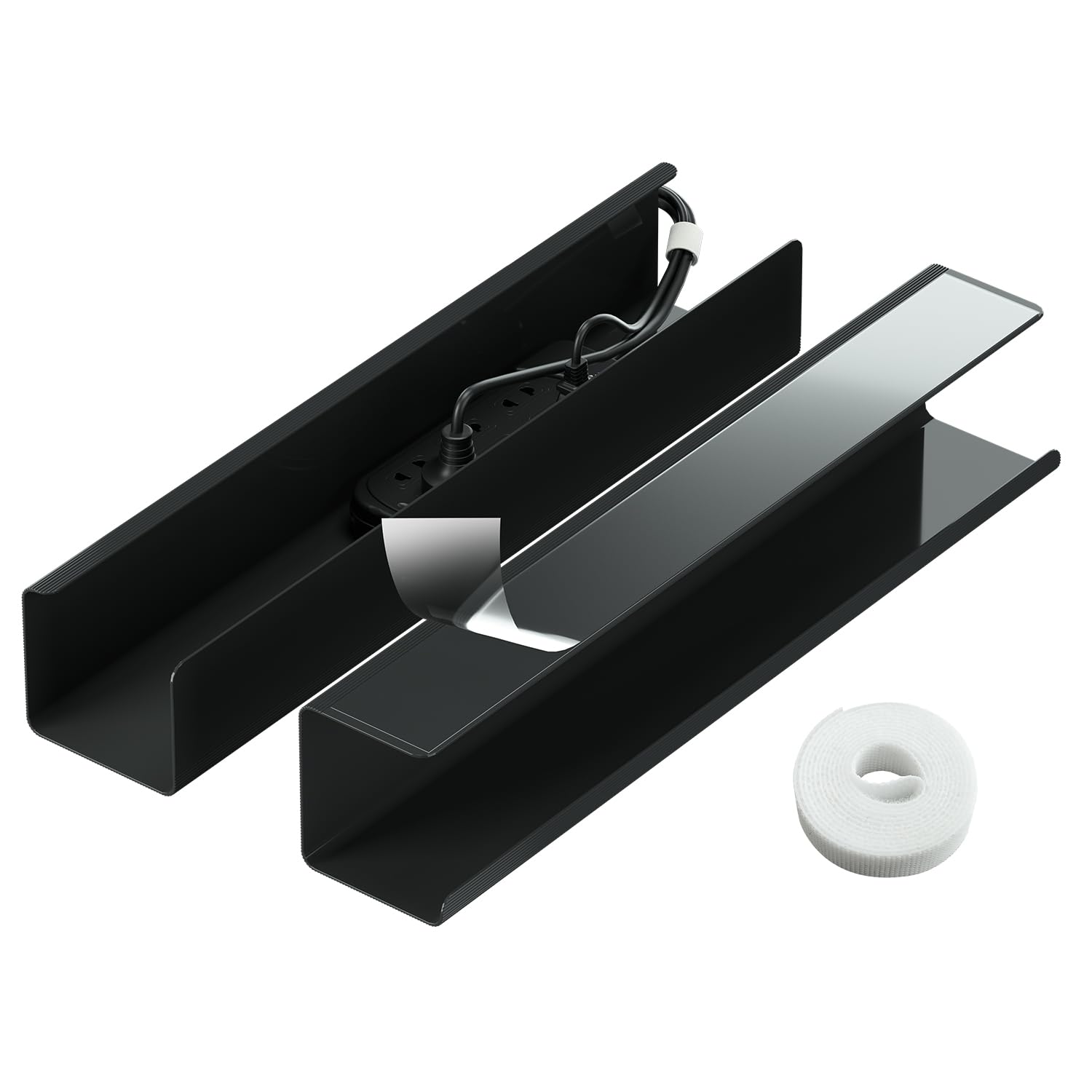 Photo 1 of 2 Pack No-Screw Cable Management Under Desk, Self-Adhesive Cord Organizer, Wire Management Tray for Office and Home (Black)