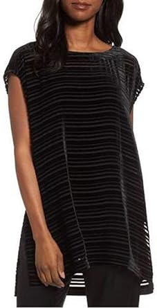 Eileen Fisher Black Velvet Burnout Stripes Scoop Neck Top Tunic Size Xl 338 At Amazon Women S Clothing Store