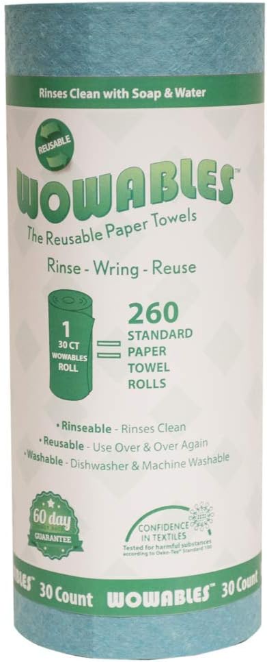 LOLA Wowables Reusable & Biodegradable Paper Towel - Teal | 30 Sheets of Reusable and Washable Paper Towels | Replaces up to 13,260 Disposable Paper Towel Sheets | Dishwasher and Machine Washable