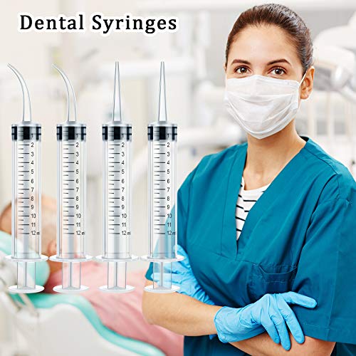 12 ml Plastic Syringes Set, Dental Syringe with Curved Tip and Straight