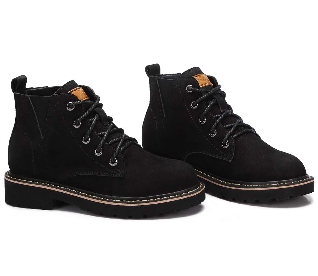 CAMEL CROWN Stiefeletten Damen Stiefel Leder Martin Boots Klassischer Schnürhalbschuhe Booties Warm Rutschfest Schwarz Khaki EU36-39