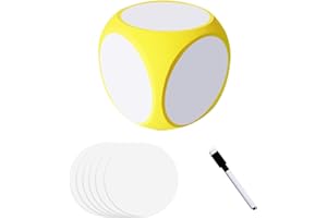 HOOJOJO Dry Erase Dice Set Foam Cube DIY Blank Dice with 6 Pcs Blank Stickers for Classroom Kindergarten Learning Activities Teacher Supplies 4 Inch (Yellow)