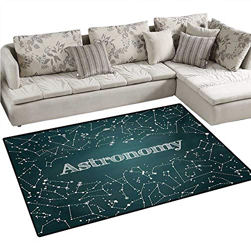 Constellation Door Mats for Inside Astronomy Class Scientific School Design Chalkboard Detailed Star Clusters Bath Mat for Bathroom Mat 4'x6' Green White
