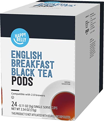 AMAZON BRAND – HAPPY BELLY TEA PODS, ENGLISH BREAKFAST, 24 COUNT, COMPATIBLE WITH 2.0 K-CUP BREWERS