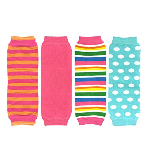 Wrapables Colorful Baby Leg Warmers Set of 4, Stripes, Solid Pink, Rainbow, Aqua Dots