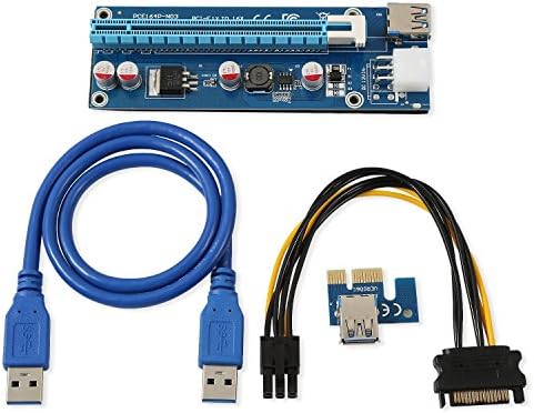Winlux Mining Card, Riser Card, PCIe (PCI Express) 16x to 1x Riser Adapter, USB 3.0 Extension Cable 60cm, 6 pin PCI-E to SATA Power Cable, GPU Riser Adapter, Ethereum Mining Riser Card