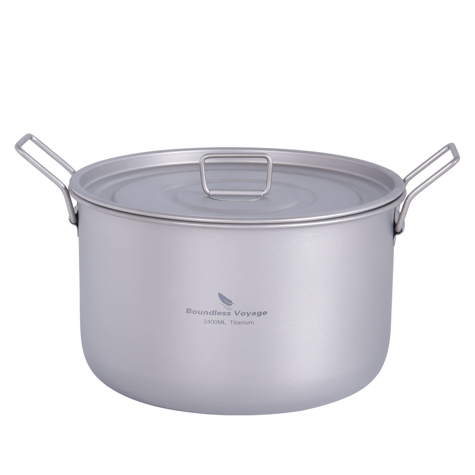 Boundless Voyage 2.4L Titanium Pot with Foldable Handles Camping Hiking Mess Kit Cookware Set Backpacking Pot and Pan Ti2108C