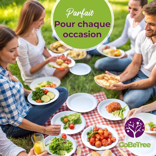 GoBeTree 100 x White Sugarcane Bagasse Round Disposable Plates 15cm Heavy Duty Disposable Paper Plates for Camping, Picnics, Parties, BBQs, Birthdays
