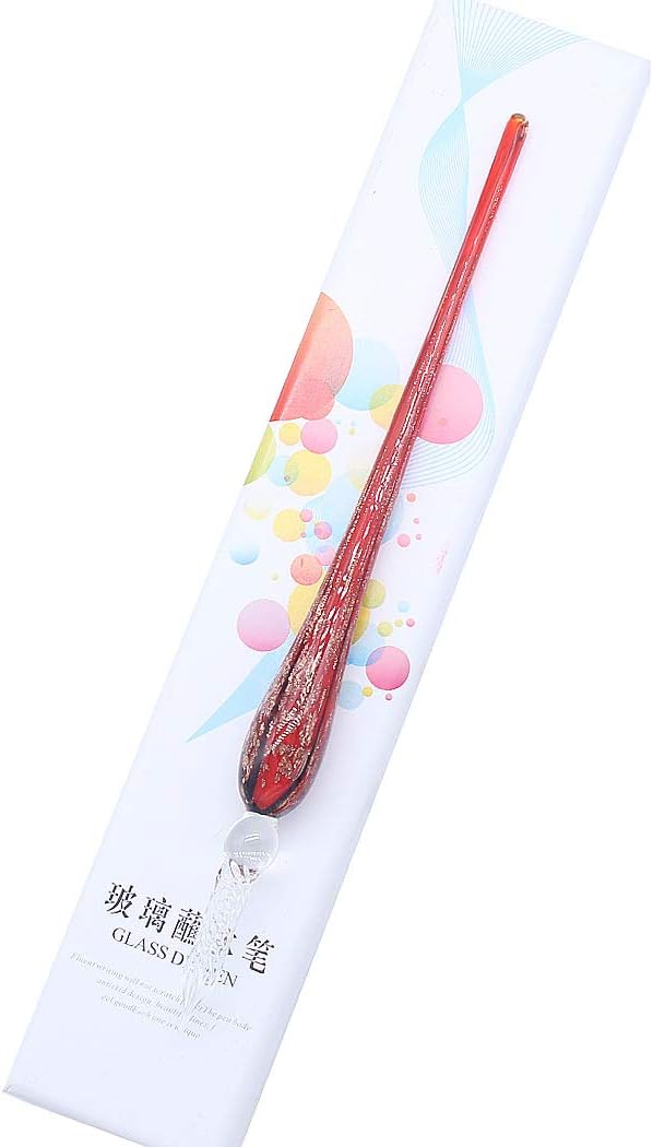 SIPLIV Handmade Glass Dip Pen - Vintage Crystal Signature Pen - Red