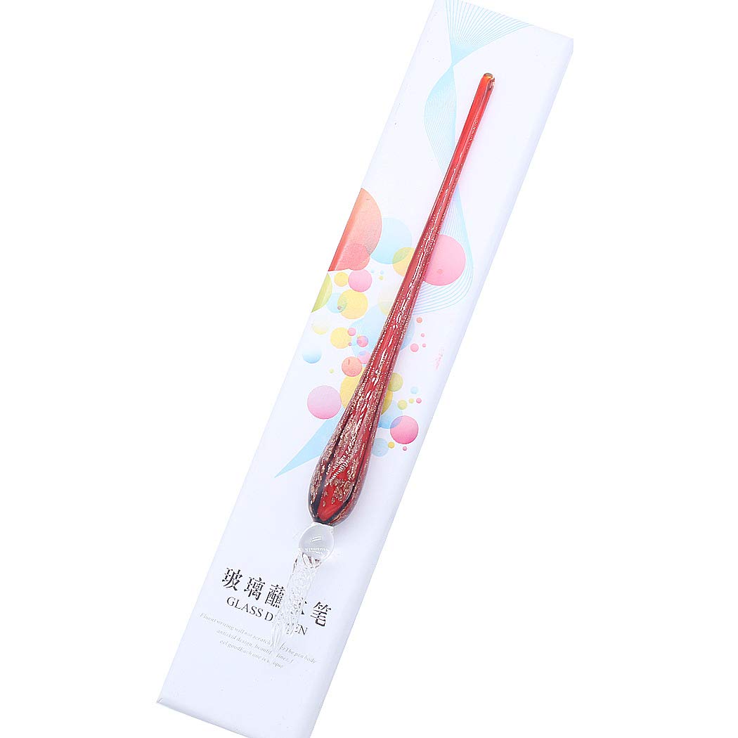 SIPLIV Handmade Glass Dip Pen - Vintage Crystal Signature Pen - Red