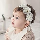 Kenjudess Baby Girl Headband White Lace Hairband Elastics Flower Head Wrap Hair Accessories Gift for Newborn Infant Toddlers Kids Baptism Shower Gift Birthday Wedding Party (Style 7)