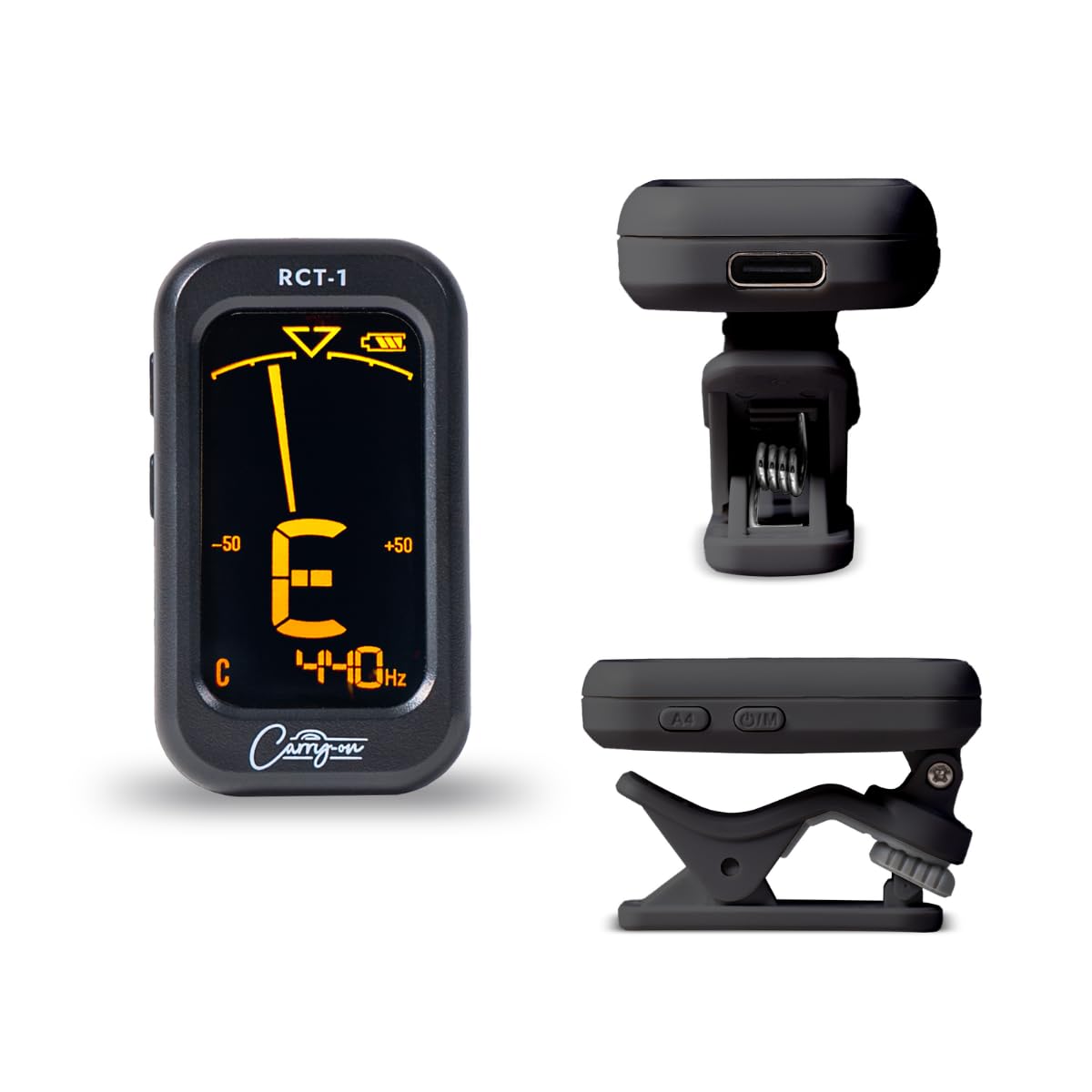 Carry-on RCT-1 Rechargeable Clip-on Chromatic Tuner for Guitar, Bass, Ukulele C, Violin with Large Swivel LCD Screen. Black