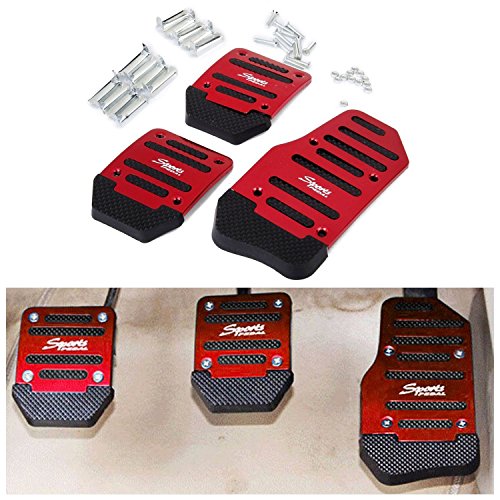 FLY5D 3 Pcs Manual Car Auto Non Slip Sports Aluminium Alloy Automatic Car Auto Vehicle Pedal Foot Treadle Foot Brake Cover Pad (Red)