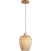 Hchunqjor Bamboo Pendant Light Fixture One-Light Adjustable Boho Basket Handmade Woven Mini Pendant Lighting for Kitchen Isla