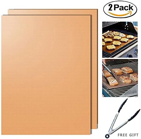 Copper Grill Mat ,Hituus Set of 2 Non-stick Durable BBQ Grill &amp; Baking Mats FDA Approved Reusable and Easy to Clean PFOA Free Works on Gas, Charcoal, Electric Grills Black/Copper …