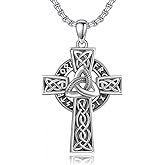 LES OSEWA Celtic Cross Necklace 925 Sterling Silver Jewish Cross Pendant Star of David Necklace Clover Viking Irish Jewelry Religious Protective Gift for Men Women