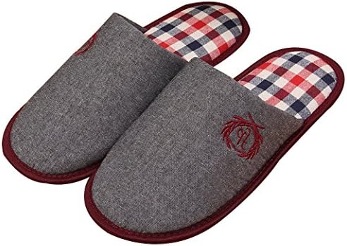 Cinyifaan Men's Cotton Grids Soft Slippers House Sliper Shoes Indoor