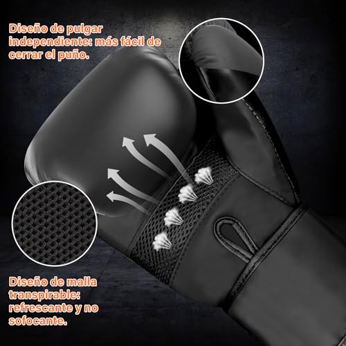 KIROGILY Guantes de Box, Guantes Box para Hombres y Mujeres de 12-14-16 oz, Guantes de Boxeo Adecuados para Artes Marciales Sparring. Incluir Protector Bucal, Correas Boxeador, Bolsa Almacenamiento
