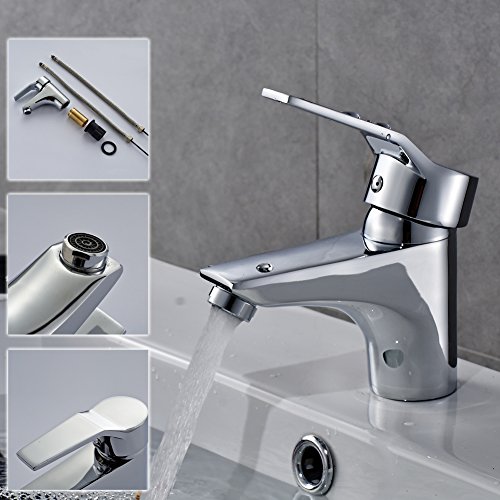 FChome Bathroom Sink Faucet Basin Faucets Brass Single Hole Mixe Tap Deck Mounted, Polished Chrome