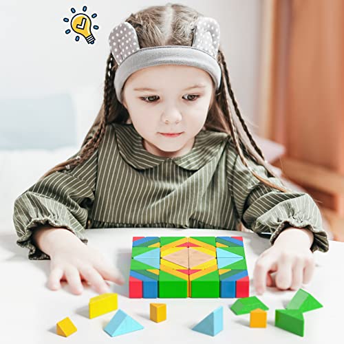 zhiwuzhu Wooden Building Blocks for Toddlers 3 4 5, Montessori Toy for Kids, 48PCS Stacking Blocks with 30-Piece Instruction Cards and Storage Bag, Preschool Educational Toy for Boys and Girls Gifts