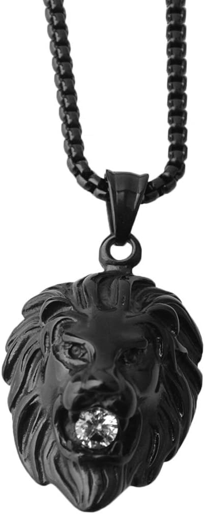 Ineffable Stainless Steel Vintage Lion Head Pendant Necklace Rope Chain Jewelry Punk Style