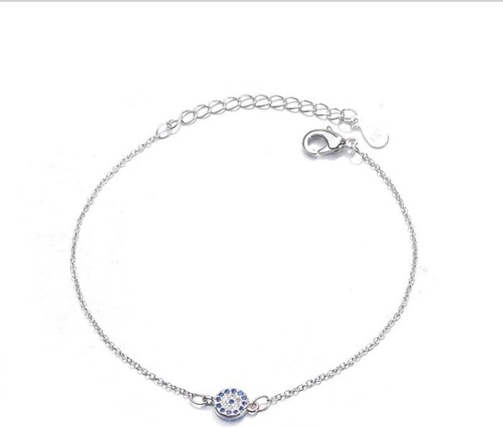 Miweel Evil Eye Chain Bracelet Silver Plated Turkish Little Round Charm Cubic Zirconia Good Luck Amulet