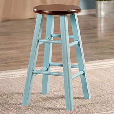 Winsome Wood Ivy model name Stool 13.4 x 13.4 x 24.2" Rustic Light Blue/Walnut 51MLsNnPl%2BL