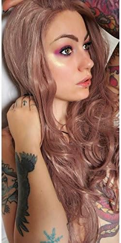 Eastmermaid 24inch long wavy Rose Gold Pastel Pink Synthetic Lace Front Wigs Heat Resistant
