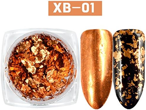 Cattie Gir 6Colors Sliver Gold Rose Blue Red Green Holo Foil Chrome Flakes Bling Nail Flecks Powder Nail Art Glitter Dust Galaxy Glitter Powder Solvent Resistant (01)