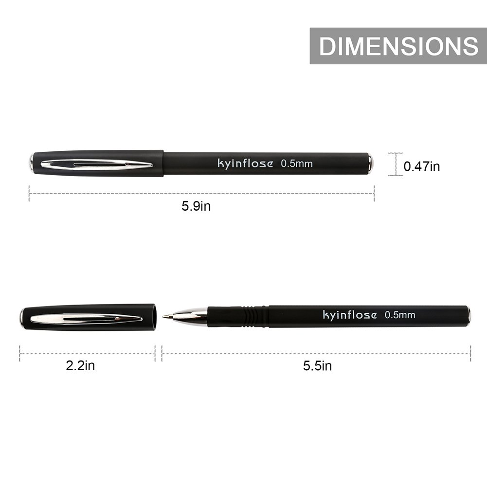 Kyinflose Pens, Smooth Gel Ink Roller Ball Pens, Fine Point, Black, 12-Pack (0.5mm)