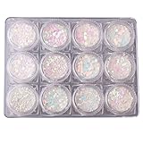 WOKOTO 12 Jars Multishapes Nail Glitter Sequins Paillette Shell Nail Glitter Holographic Flakies Star Heart Pearl Nail Art Decorations