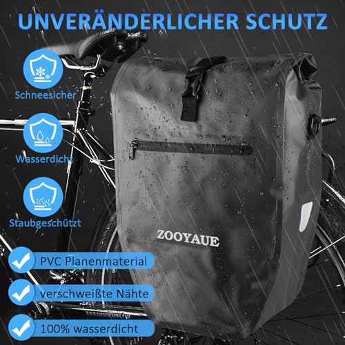 ZOOYAUE Bicycle Bag for Pannier Rack 23-28L, Waterproof Pannier Rack Bag with Carry Handle and Shoulder Strap, Bicycle Bag Shoulder Bag with Reflectors, Bicycle Bags at the Back