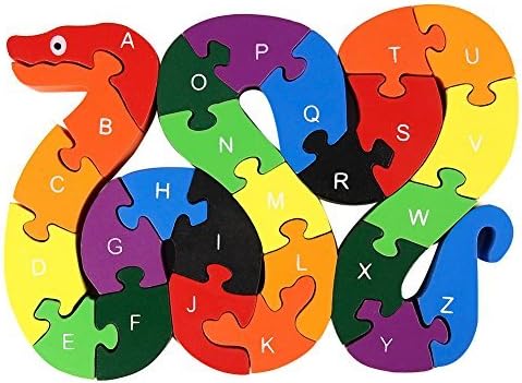 GoaPly Creative Wooden Snake Letters and Numbers Jigsaw Puzzle Game, Assembled Size 5.1x7.5x0.6 inches, Kids Preschool Intelligence Block Puzzle Play and Learning Toy Birthday Gift Idea