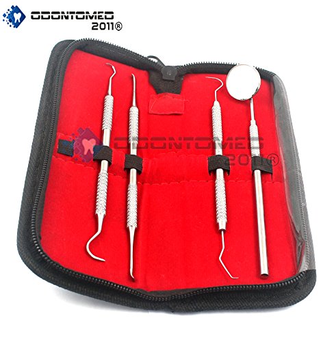 OdontoMed2011Â® DENTAL HYGIENE KIT - CALCULUS & PLAQUE REMOVER SET - STAINLESS STEEL TARTER SCRAPER, TOOTH PICK, DENTAL SCALER AND MOUTH MIRROR.DENTIST HOME USE TOOLS ODM