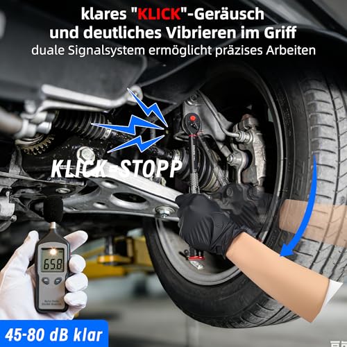 DURAXION 9-piece torque wrench set 1/2 inch, 3/8 inch, 1/4 inch, ±3% error accuracy, 72 teeth, small torque wrench 20-230 Nm, 5-70 Nm, 1-26 Nm, for tyre change, car, bicycle, motorcycle, truck, NKW