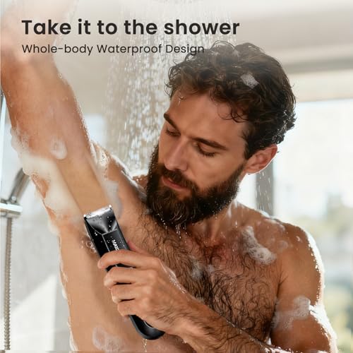 MAXGROOM Manscape 3-In1 Body & Pubic Hair Trimmer for Men, IPX7 Waterproof Ball & Groin Shaver with LED Light, Electric Razor with Travel Pouch & USB Rechargeable