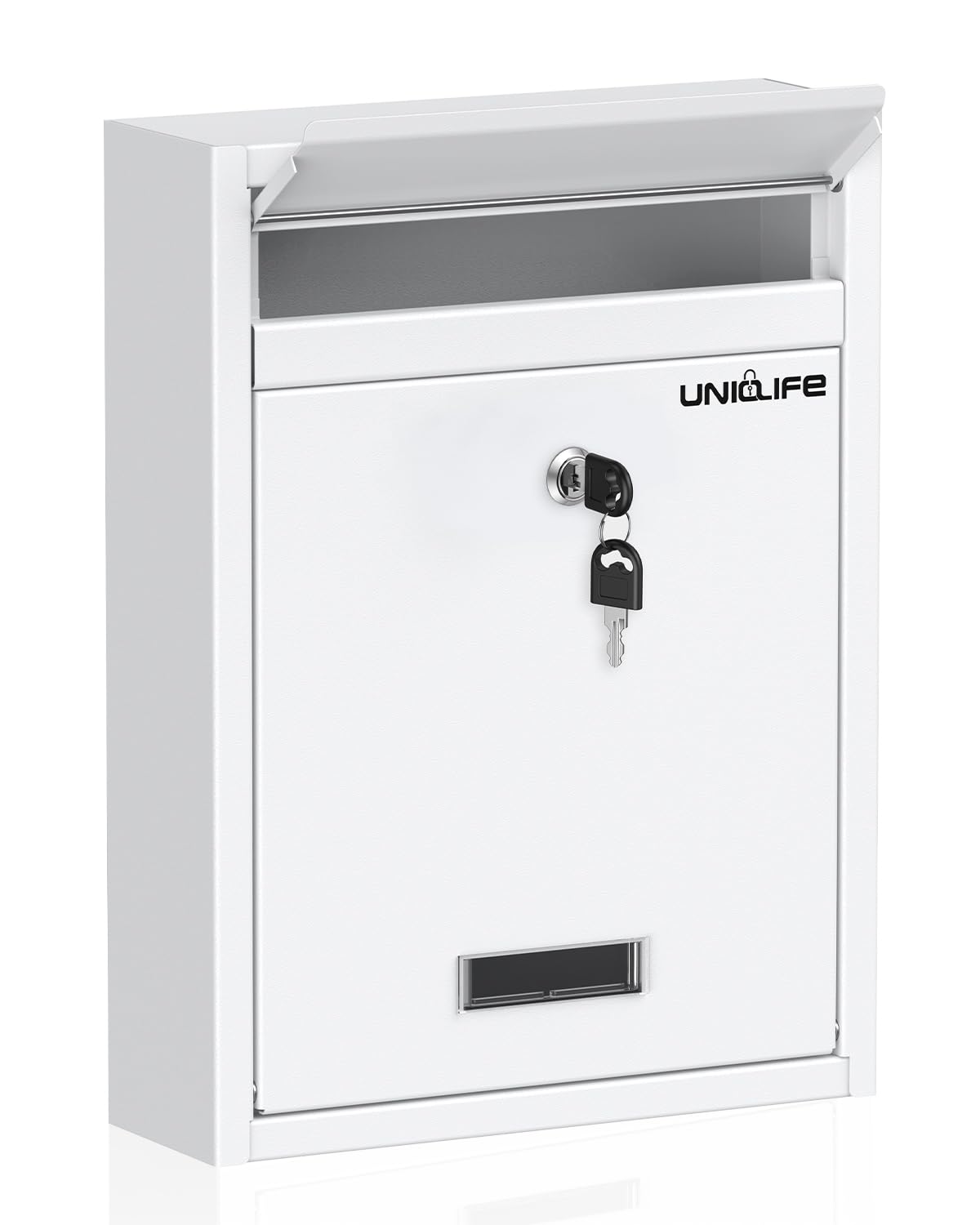 Photo 1 of Uniclife Wall Mount Mailbox for Outside, Locking Mailbox, Large Mailbox with Key Lock, Security Mail Box for House, Safe Key Drop Box, Post Box, Steel Cash Drop Box for Home Office School, White
