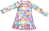 Big Girls Emojis Design Long Sleeve Sleep Gown/Nightgown Light Fleece Sleepwear Pajamas (Small) 6/6X