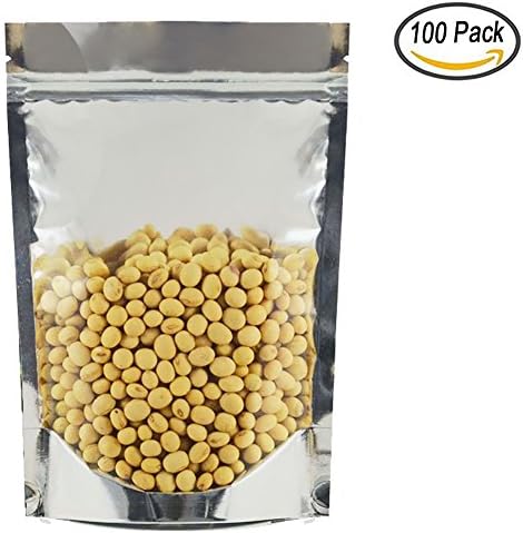 GouGou 100 PCS Aluminum Foil Packaging Bags Front Clear Stand Up Food Savers Storage Containers Airtight Resealable Ziplock Doypack Pouches for Herb Food Snack Powder (3.9 x 5.9 inches)