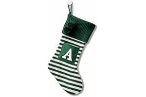 CRSMHLPK 20 Inches Initial Christmas Stocking Monogram Striped Christmas Stocking red Green with White Embroidered Letter Christmas decorations-01-A-Green