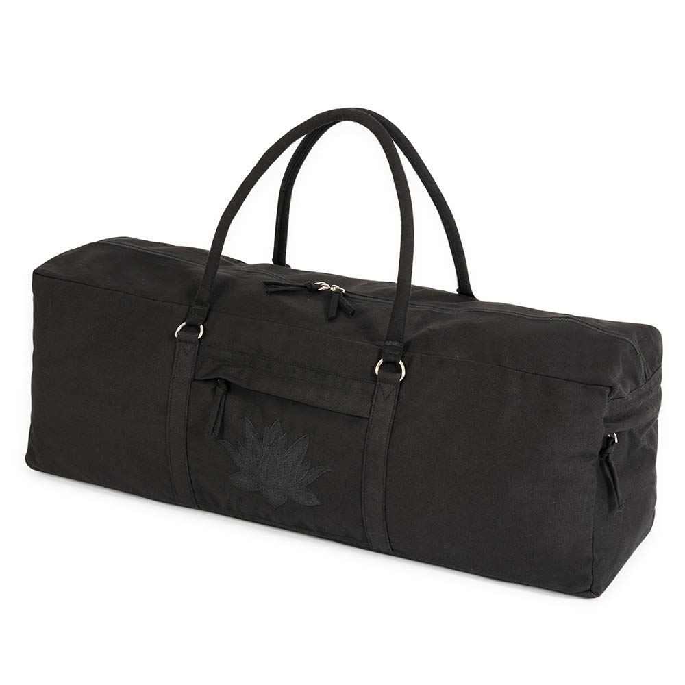 Yoga Studio Yoga Kit Bag | YKK Full Zipp Fastening Carrier Equipment Bag | Cotton Yoga & Pilates Unisex Mat Bag with Storage Pocket Compartments for Mats & Accessories | Fits Most Mat Sizes - Black