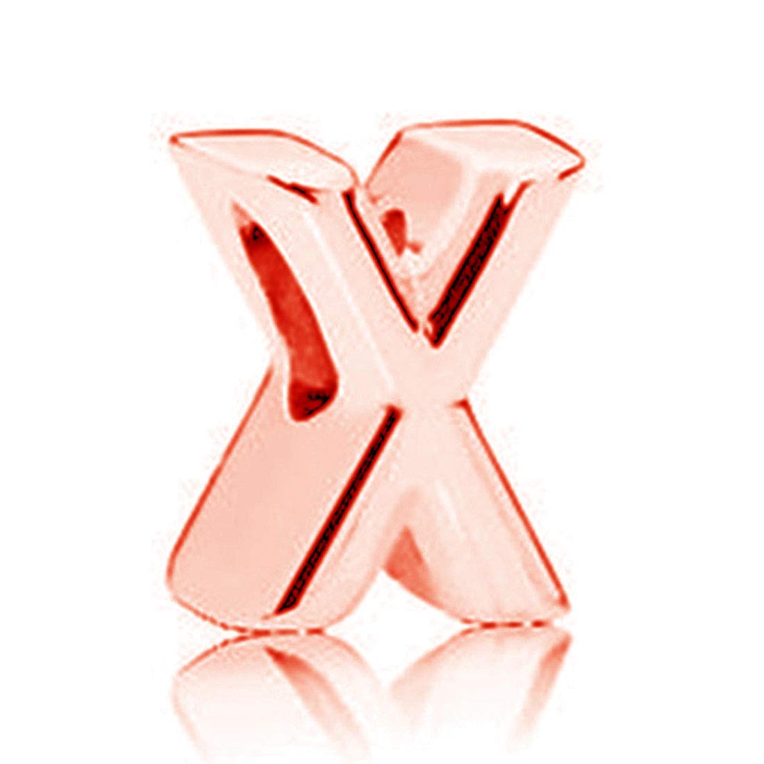 925 Sterling Silver Rose Gold Beads Alphabet Charms Letter Initial X Charm Anniversary Charm Words Charm fits Pandora Charms Bracelet (X)