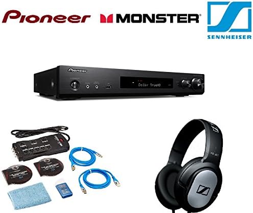 Pioneer Slim Audio &amp; Video Component Receiver,Black (VSX-S520) + Monster Home Theater Accessory Bundle + Sennheiser HD206 Lightweight Over-Ear Binaural Headphones Bundle