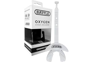 Battle Oxygen Lip Protector Mouth Guard with Connected Strap, Football and Sports Gear, Maximum Oxygen Supply, Mouthpiece Fits With or Without Braces - One Size, White