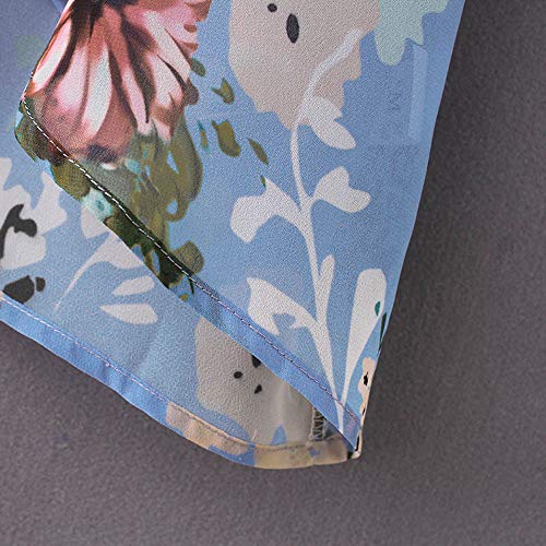 Farmerl Cardigan for Women Floral Printed Short Sleeve Chiffon Kimono Top Blouse Blue