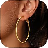 FOCALOOK 14K Gold Plated Lightweight Large Hoops| 2mm Thin Hoop Earrings for Women 30/40/50/70/100mm